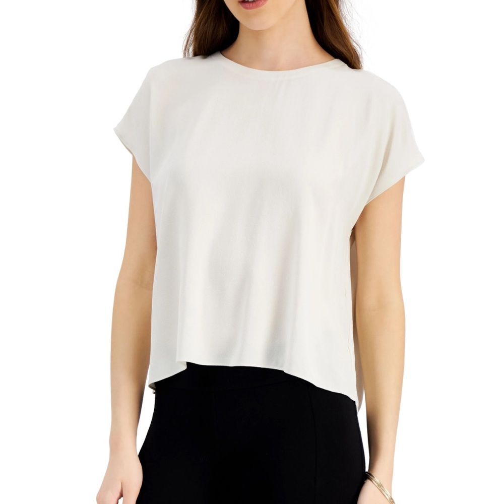 Eileen Fisher 100% Silk Cap Sleeve Top – Bone (XXS)
